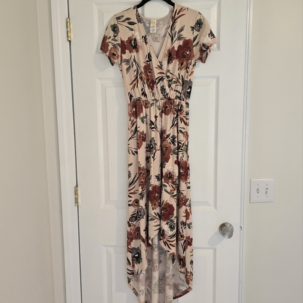 Pink floral high, low hem dress